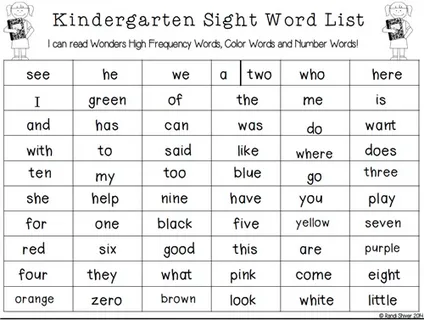 Kindergarten Sight Words